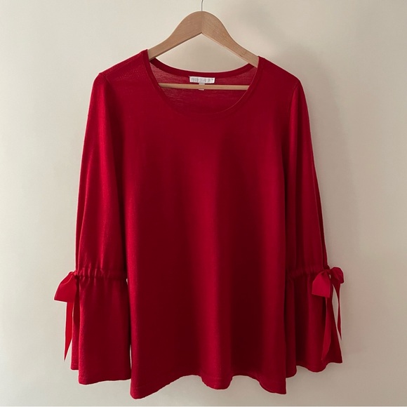 Talbots Sweaters - NWOT Talbots Red Bell Sleeve Merino Wool Sweater with Bow Accents Size 1X